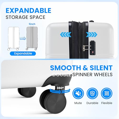 Simple Deluxe 20 Inch Hardside Carry On Luggage, Suitcase with Double Spinner Wheels & TSA Lock, Hard Shell Suitcase, Expandable Rolling Lightweight Luggage, White