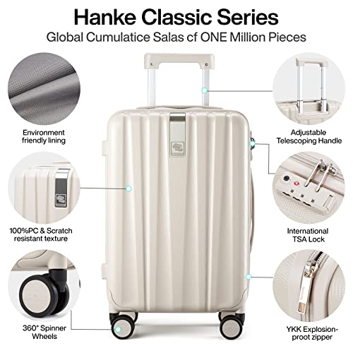 Hanke Luggage Sets 3 piece Carry On Luggage with Wheels PC Hard Shell Suitcases Lightweight Checked Tsa Luggage Extra Large Travel Suitcase Woman Men 20/24/29 Inch(Ivory White)
