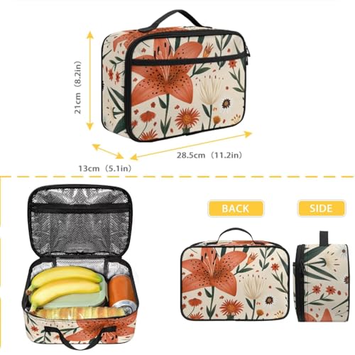 Warmkitty Pastoral Lily Blooms Print Colorful Pattern Kids Backpack Set 2pcs School Bookbag with Lunch Box for Boys Girls