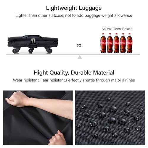 Hanke Expandable Collapsible Luggage with Wheels, Black Upgrade Version 2, 98L, Water-Resistant, 5 Spinner Wheels, 3 Pockets, Polyester, 19x13x27.2 inches, 6.1lb, Carry-On Luggage, Travel, Vacation