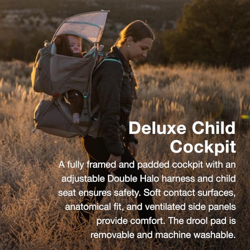Osprey Poco Child Carrier Backpack - Adjustabel Travel Baby Carrier with Sunshade - Comfortable Hiking Carrief for Toddlers, Koseret Green
