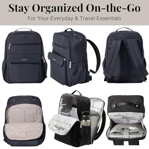 Baggallini Everyday Laptop Backpack - 11x15.5 Lightweight Water-Repellent Nylon Travel Bag w/Padded Laptop Sleeve & RFID