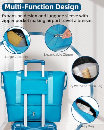 LARVENDER Carry on Luggage 22x14x9 Airline Approved, Expandable 20 Inch Hardside Suitcase with Wheels TSA Lock, PC+ABS Lightweight Carry on Suitcases for Women, Ocean Breeze (20/DB/TB)