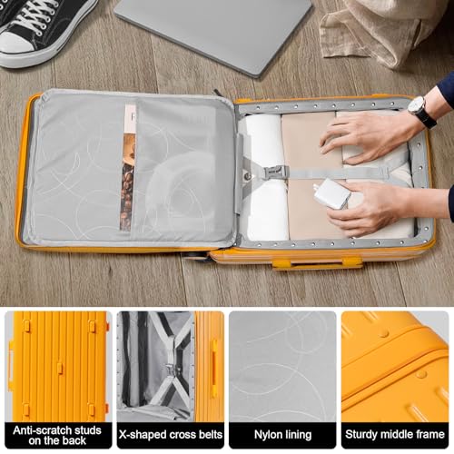 Joyway Hardshell Carry on Luggage with Front Pocket, Lightweight Hardside 20 Inch Suitcase with Spinner Wheels and TSA Lock (Orange, Carry on Luggage-20 Inch)