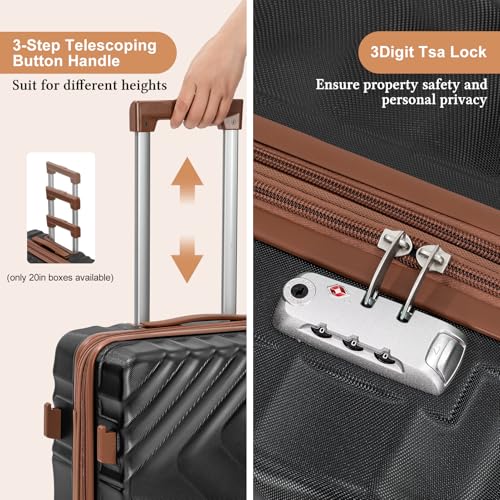 Rosamo 6 piece Luggage Set Expandable Suitcase 22x14x9 Airline Approved Carry on, ABS Hard Case Suitcases with Spinner Wheels, TSA Lock, (Black)