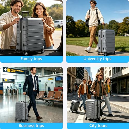 ExoRoute Luggage Sets 3 Piece, Hardside Carry On Suitcase with Spinner Wheels, Lightweight Durable Luggage for Travel | TSA Lock, Expandable Suitcase Set for Men and Women（20/26in） (Grey)