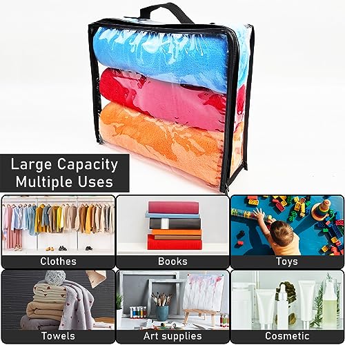 Hlimior 10 Pieces Large Clear Travel Packing Cube ，Clear Vinyl Zippered Storage Bags See Through Moving Bag Plastic Storage Bags PVC Multipurpose Pouch with Handle for Sweater Shirts Dress Storage