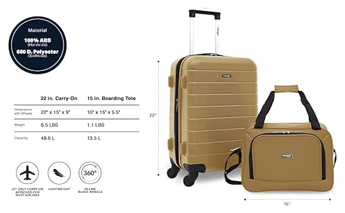 Wrangler Smart Spinner Hardside Luggage, 2 Piece Set, Wood Thrush