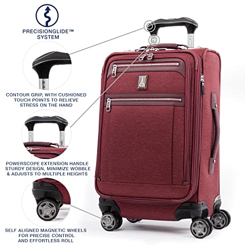 Travelpro Platinum Elite Softside Expandable Carry on Luggage, 8 Wheel Spinner Suitcase, USB Port, Suiter, Men and Women, Bordeaux Red, Carry On 21-Inch
