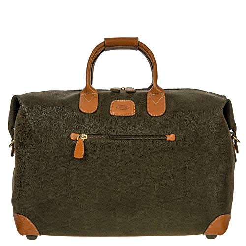 Bric’s LIFE Cargo Duffel Bag, Luxury Travel Weekender with Water-Resistant Faux Suede and Leather Details – 18 Inch, Olive
