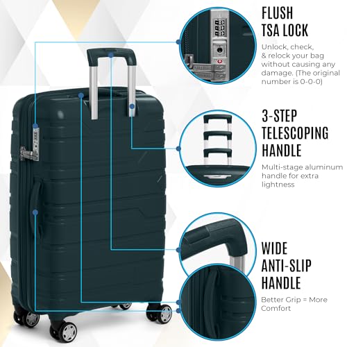 Gabbiano Unbreakable Hardshell PP Luggage Set Extra Large with 8 Wheels Thick Shell Multi Layer PP (Teal, Carry-On 22 Inch)