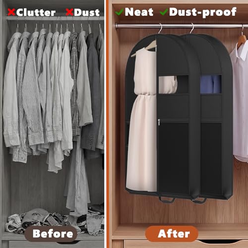 PUPILLEMON 43" Garment Bag for Travel, Heavy Duty Suit Bag with Zipper Pocket, Hanging Bags for Clothes, Dresses, Coats, Shoes (Black, 1 Pack)