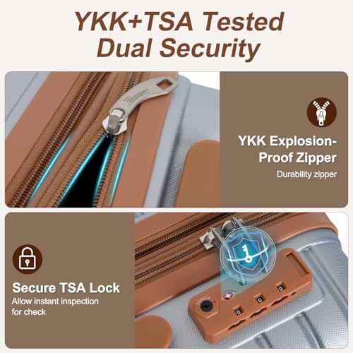 Romswi 3-Piece Expandable Luggage Set 20/24/28 Inch, Spinner Hardshell Lightweight Suitcases with TSA Lock, YKK, Checked & Carry On Luggage Set, Silver