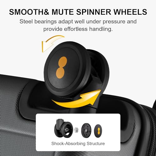 LEVEL8 Checked Luggage, Large Suitcase, Lightweight Luminous Textured Tsa Approved Medium Hardside Luggages with 8 Spinner Wheels, 24 Inch, Dark Grey