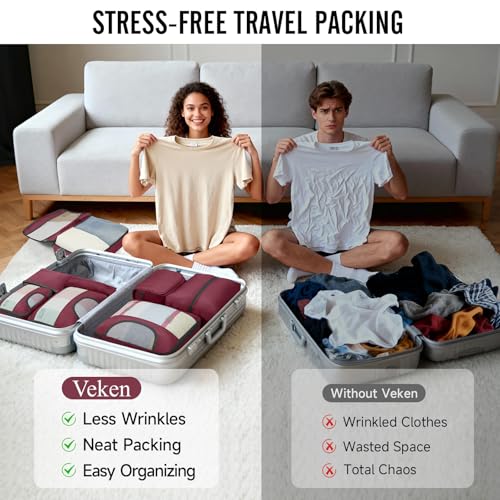 Veken 10 Set Packing Cubes for Travel Essentials, Suitcase Organizer Bags in 4 Sizes, Carry-On Luggage Accessories with Laundry Bag, Airplane Must Have, Gifts for Women Men