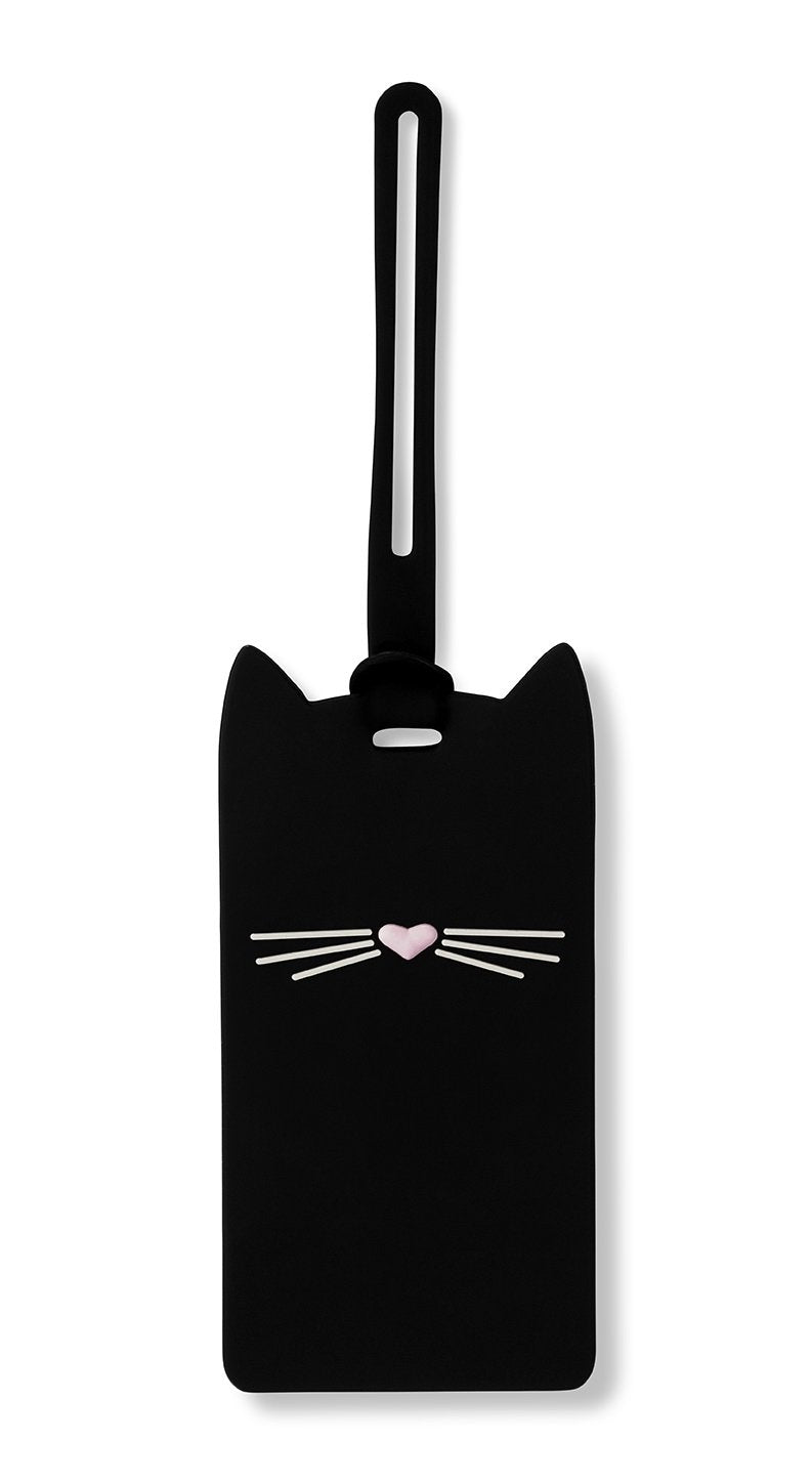Kate Spade New York Silicone Luggage Tag with Durable Strap, Suitcase Identifiier Black Cat