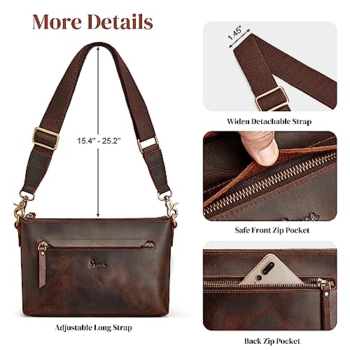 S-ZONE Leather Crossbody Bags for Women medium Designer Purses Trendy Shoulder handbags with Wide Strap