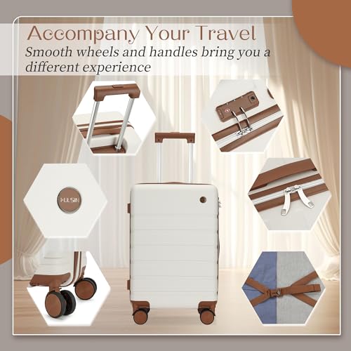 Hulsin Carry on Luggage Suitcase, 22x14x9 Airline Approved 20 Inch Hardside Carry-on Luggage with Spinner Wheels, Hard Shell Luggage with TSA Lock, Hard Case Small Travel Suitcase (White, 20-Inch)
