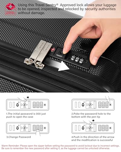 Hanke 24 Inch Plus Expandable Luggage Large Suitcases with Wheels, Medium Checked Luggage Hard Shell Suitcases, PC Trunk Luggage Extra Large Suitcase with Lock for Women Men(Jet Black)