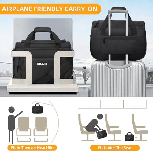 Underseat Carry On Luggage Lightweight Travel Tote Weekender Bag Overnight Duffle Bag for Travel, Travel Essentials Personal Item Travel Bag for Women and Men,Black-16Inch