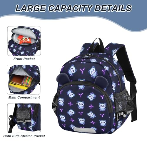 miaozhen Cute Ears Preschool Backpacks Leash Little Girls Anti-Lost Personalized Carry On Backpacks with Reflective Strip Cartoon Cute Neon Fluorescent Panda mochila para bebes