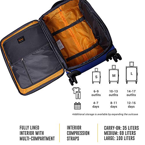 LUCAS Designer Luggage Collection - 3 Piece Softside Expandable Ultra Lightweight Spinner Suitcase Set - Travel Set includes 20 Inch Carry On, 24 Inch & 28 Inch Checked Suitcases (Royal Blue)