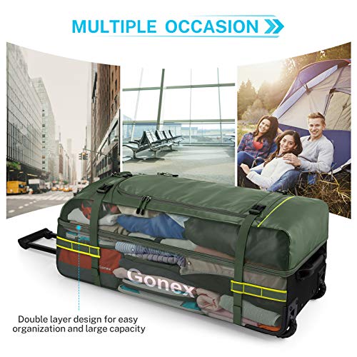 Gonex Rolling Duffle Bag with Wheels, 100L Water Repellent Large Wheeled Travel Duffel Luggage with Rollers 33 inch, Olive Green