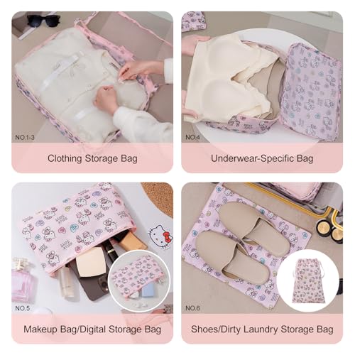 AmBealla 6 Set Travel Organizer,Packing Cubes for Travel Luggage Organizer Bags,Waterproof Pink Twill,Cute Packing Organizers for Business/Vacation,Women's Clothes Storage