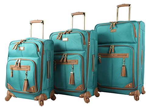 Steve Madden Designer Luggage Collection - 3 Piece Softside Expandable Lightweight Spinner Suitcase Set - Travel Set Includes 20 Inch Carry on, 24 Inch & 28-Inch Checked Suitcases, Harlo Teal Blue,