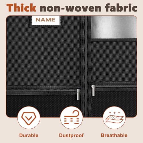 PUPILLEMON 43" Garment Bag for Travel, Heavy Duty Suit Bag with Zipper Pocket, Hanging Bags for Clothes, Dresses, Coats, Shoes (Black, 2 Packs)