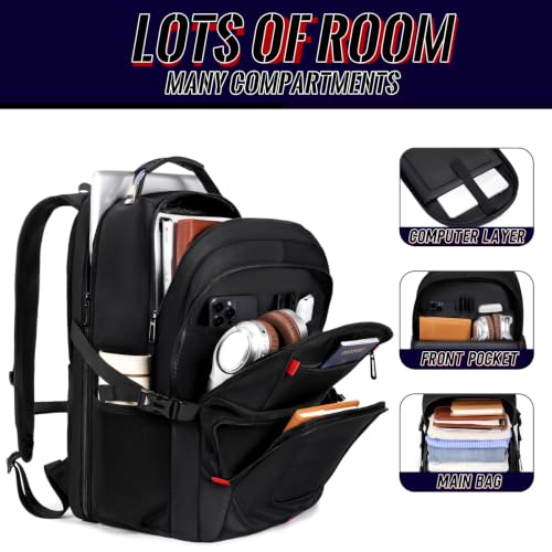 JARWAM Large Travel Backpack for Men with LifetimeWarranty, TSA Friendly 17.3 Inch Laptop Backpack, 45L Carry On Airline Approved Computer Bag for Work College Travel, Black