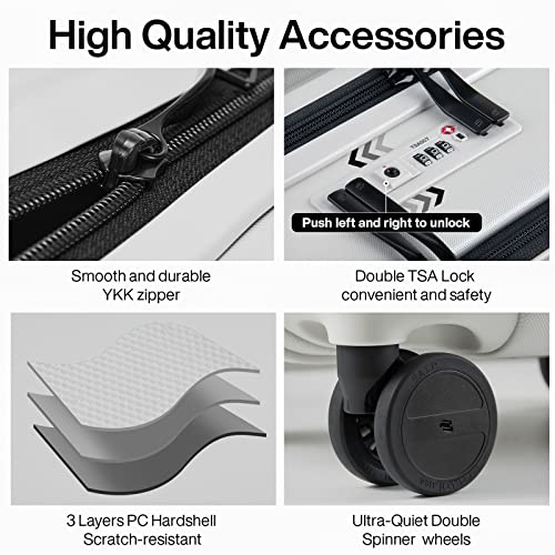 Hanke 20 Inch Carry On Luggage Airline Approved Hard Shell Suitcases with Wheels & Front Pocket Travel Luggage Lightweight Carry On Suitcase for Travel Rolling Luggage(Grayish white)