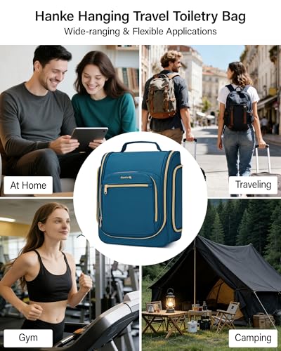 Hanke Hanging Travel Toiletry Bag for Men and Women, Water-Resistant Toiletries Bag Makeup Organizer with Hook, Cosmetic Bag for Bathroom & Travel Essentials Accessories, Navy Blue