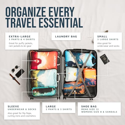 Large Compression Packing Cubes for Travel-Packing Cube Luggage Organizers 7 Piece Set for Checked Luggage-Ultralight, Expandable/Compression Bags by TRIPPED Travel Gear (National Parks)
