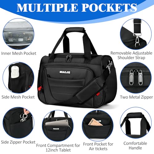 MIAOJIE Underseat Carry On luggage Bag Airplanes Personal Item Bags Weekender Overnight Travel Tote Bag Shoulder Small Softside Carry on Luggage Travel Duffel Bags For Men Women -16 IN Black