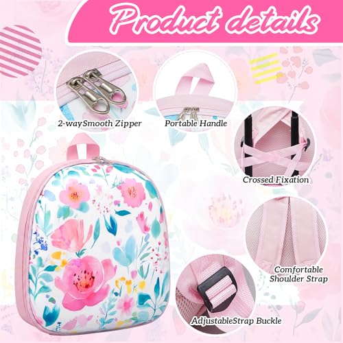 Sanwuta 4 Pcs Kids Luggage Set Carry On Rolling Suitcase Backpack Neck Pillow Travel Set Gift for Girls Boys Summer Camp(18 Inch,Flower Style,Pink Green)