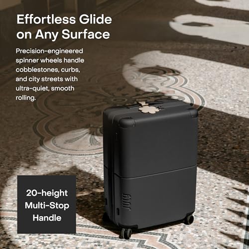July Checked with CaseSafe - 24.5" Built in Tracking, Airline Approved Check In Luggage with Wheels, Spinner Suitcase for Men & Women - Rolling Suitcase, Spinner Wheels, Y-Strap - Charcoal