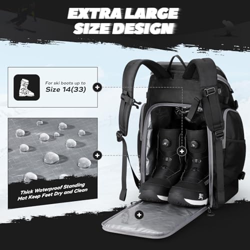 Maelstrom Ski Boot Bag,55L Large Ski Boots Travel Backpack for Men Women，Waterproof Snowboard Boot Bag for Travel Stores Gear Including Ski Helmet, Goggles, Gloves, Skis & Accessories
