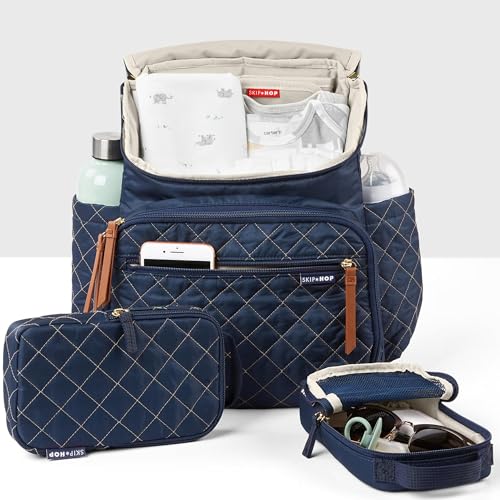 Skip Hop Diaper Bag Backpack: Forma, Multi-Function Baby Travel Bag with Changing Pad & Stroller Attachment, Navy
