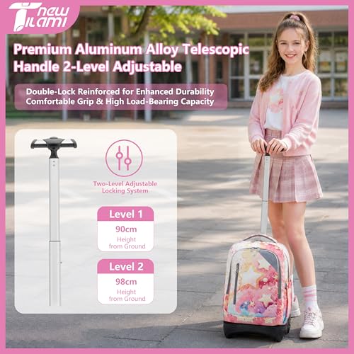NEW TILAMI 18-Inch 6-Wheel Rolling Backpack for Kids, Starshine