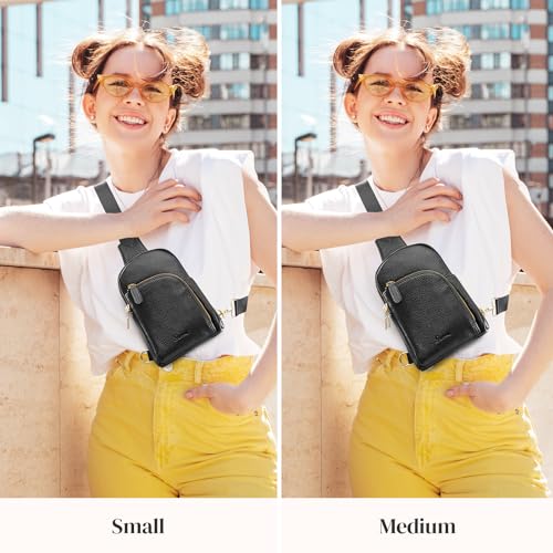 S-ZONE Genuine Leather RFID Blocking Small Sling Bag Women Crossbody Fanny Packs
