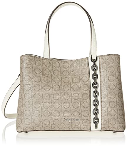 Calvin Klein Adeline Triple Compartment Satchel, Almond/Taupe/Cherub White