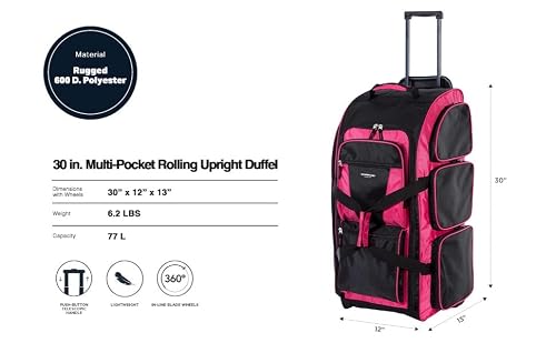Travelers Club 30" Xpedition Rolling Duffel Bag, Hot Pink