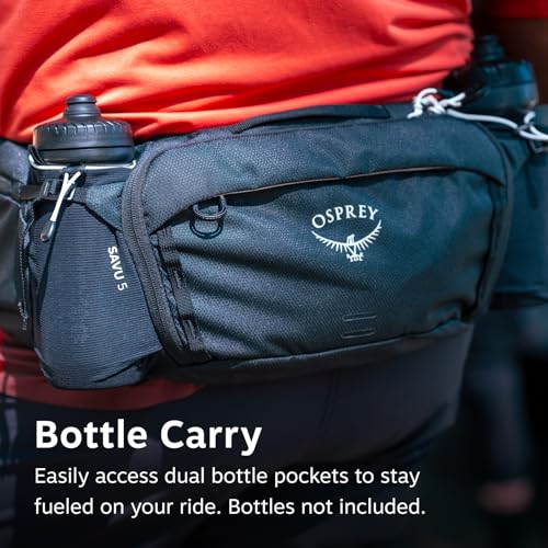 Osprey Savu 5L Biking Waist Pack for Men & Women - Mountain Bike Hydration Belt with Bottle Pockets, Pediment Grey/Dust Print, Extended Fit