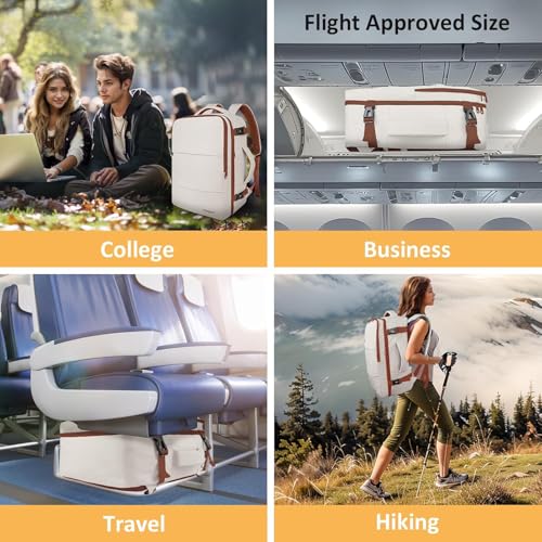 Taygeer Backpack for Women, College Backpack with Laptop Compartment & Shoe Pouch, 35l Travel Laptop Mochila Carry On Luggage, Airline Approved Personal Item Bag For Weekender Gym Hiking, Khaki White