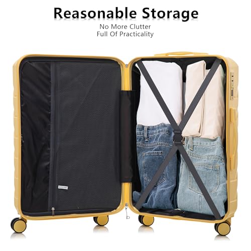 Hardside Luggage Sets, Lightweight Stripes Suitcase with Spinner Wheels, Yellow-220