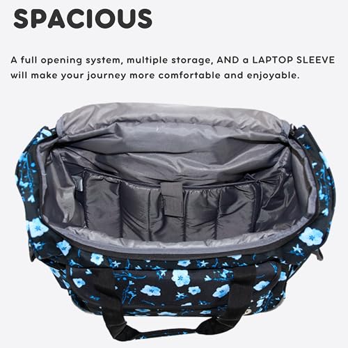 J World Donna Rolling Tote Bag on Wheels for Women. Roller Laptop Briefcase. Overnight Weekender Teachers Work, Night Bloom