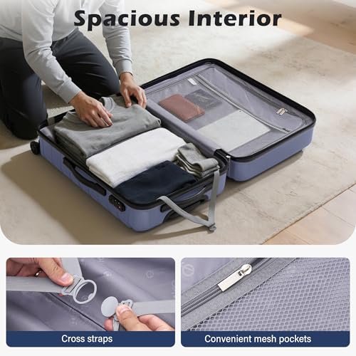 Coolife Medium Checked Luggage with Spinner Wheels Hardside Suitcase TSA Lock Telescopic Handle(Blue)