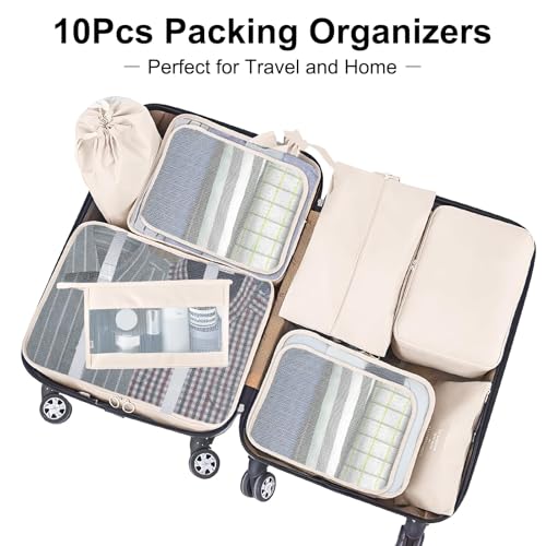 Packing Cubes for Travel-10 Set Luggage Organizer Bags for Family, Mesh Breathable Packing Cubes for Suitcases Durable Travel Essentials Bags Set