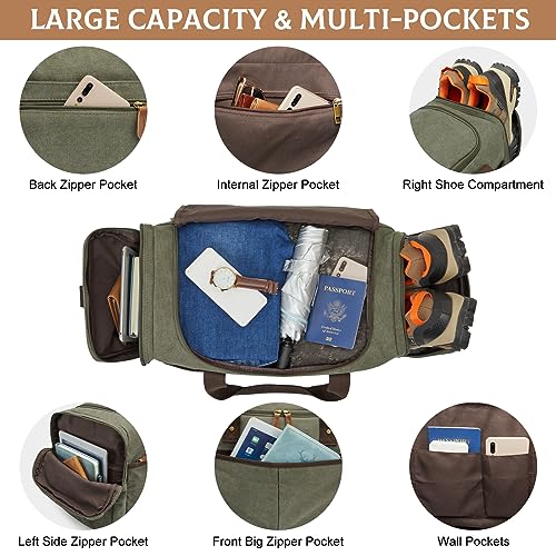 S-ZONE Canvas Duffel Bag for Travel 45L Weekender Overnight Bags with Shoes Compartment for Men